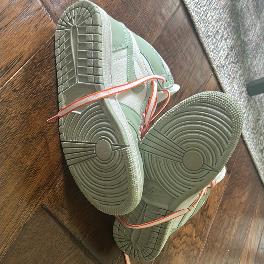Jordan High-Top Sneakers in Mint Green, White and Coral - Picture 4 of 5